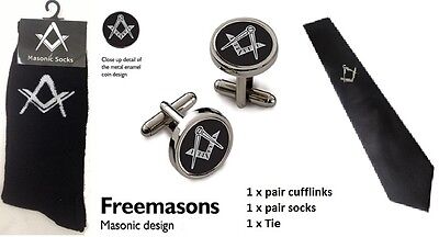 Masonic Gents Neck Tie, Socks & Cufflinks Set. Freemasons Mason Lodge Gift Set 