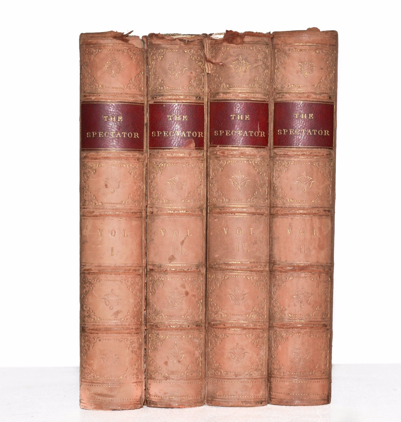 1853 old antique distressed leather books lot the spectator  vol 1 4 history