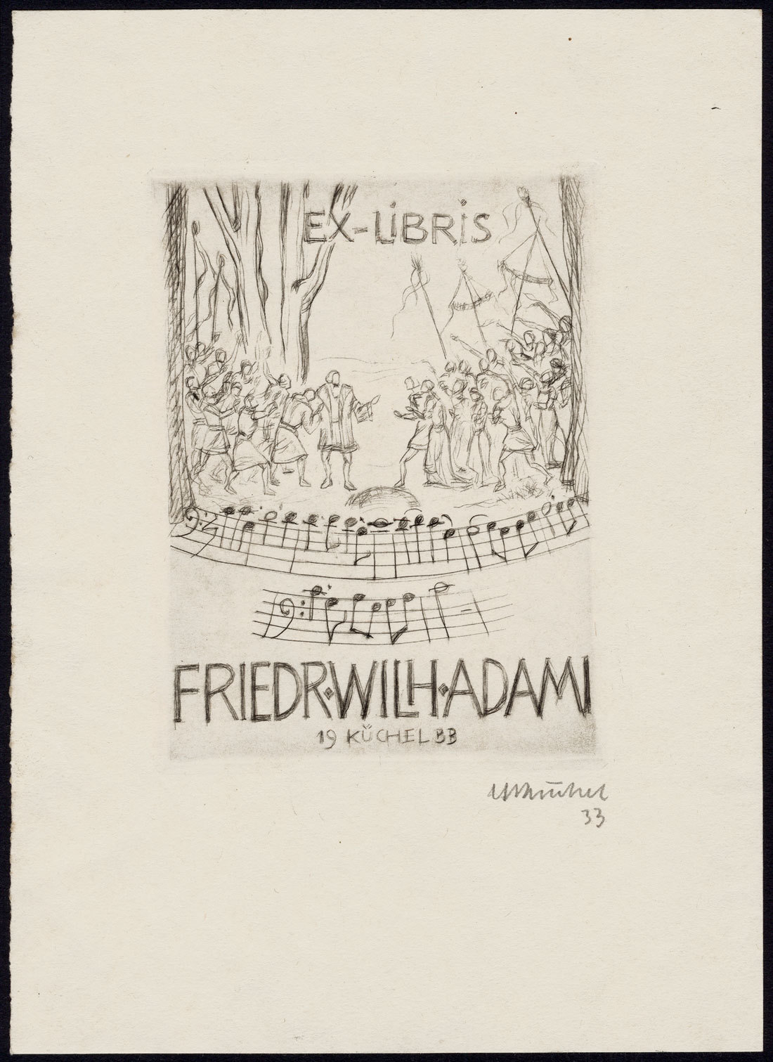 Exlibris radierung von heinrich kuechel (giessen) 1933