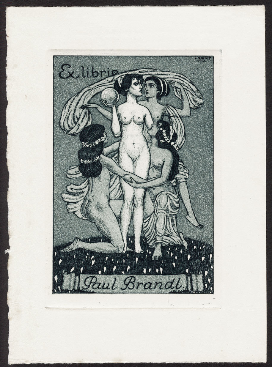 Erotische exlibris radierung von georg jilovsky (prag) 1912