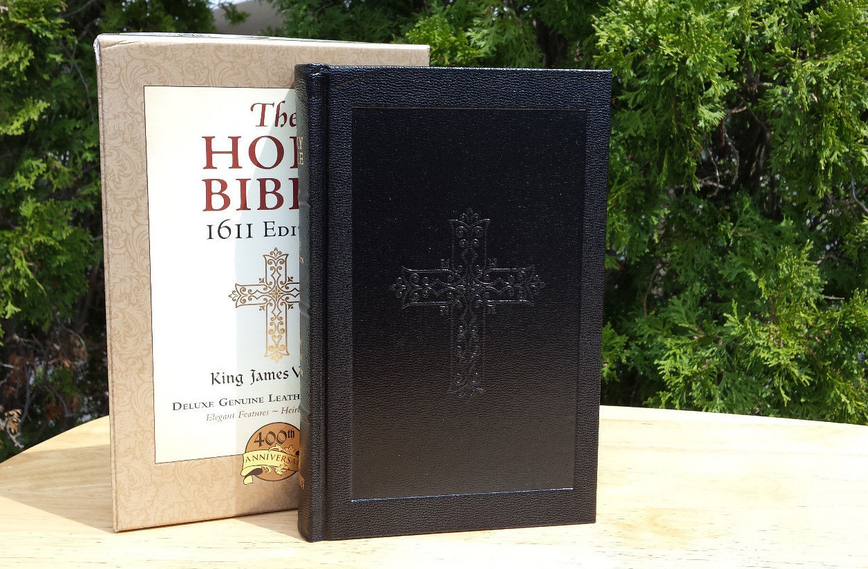 400th anniversary 1611 kjv bible, deluxe genuine leather hardcover, embossed