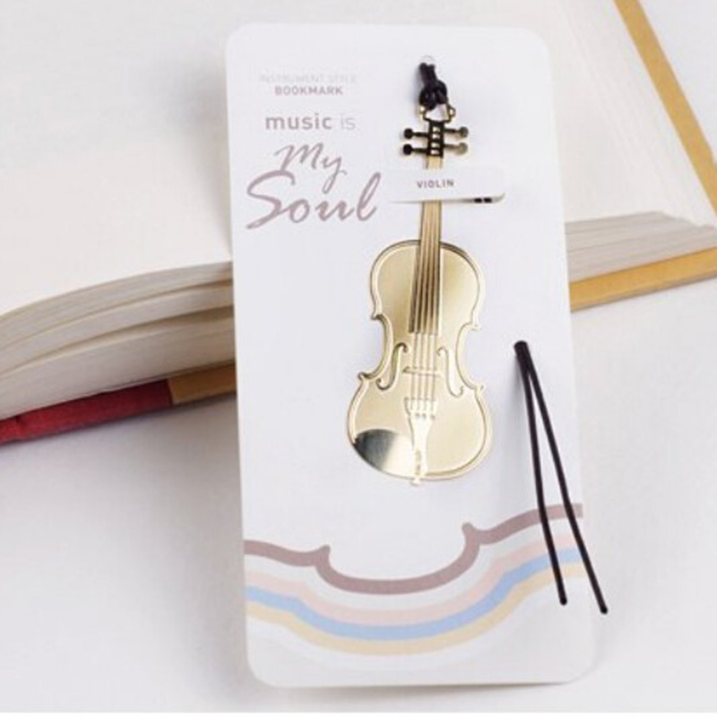 Cute 1pcs gold plated metal music instruments violin bookmark book paper reading