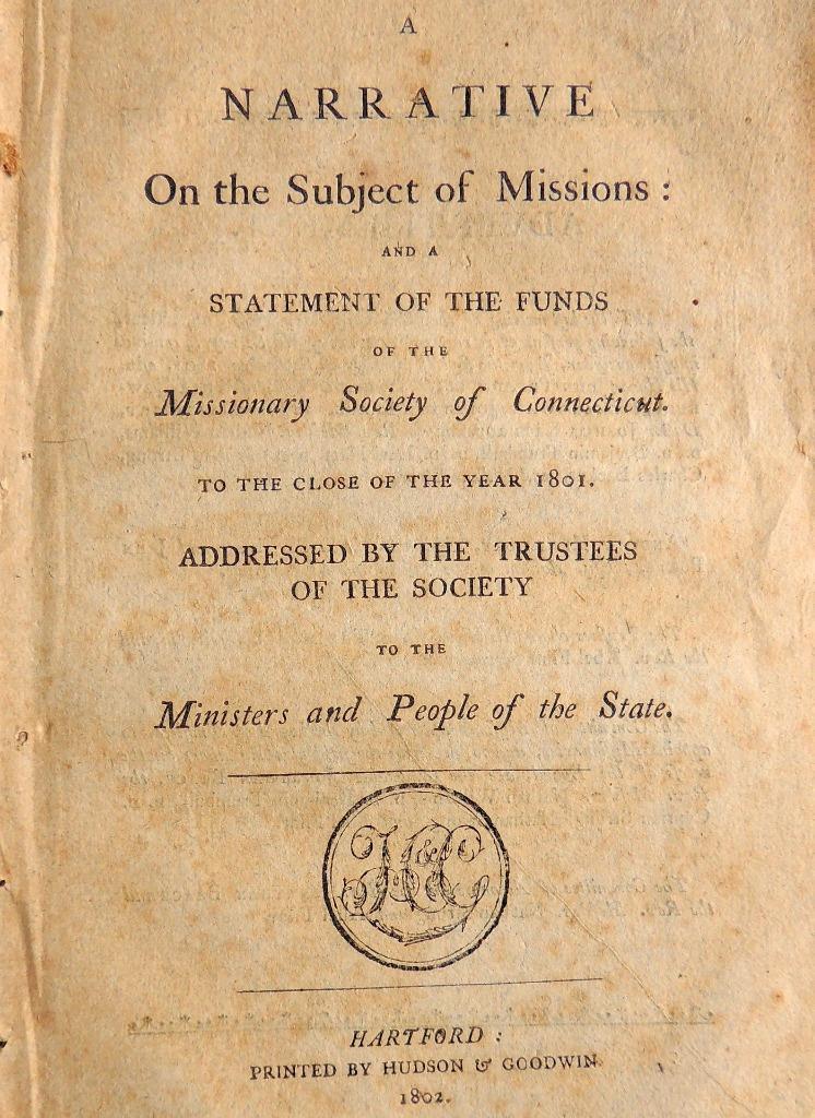 1802 rare a narrative on the subject of missions hartford indians americana book