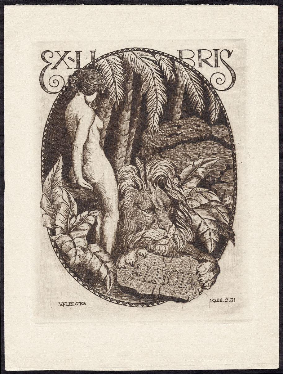 Erotische exlibris radierung von victor fleissig 1922 | art deco