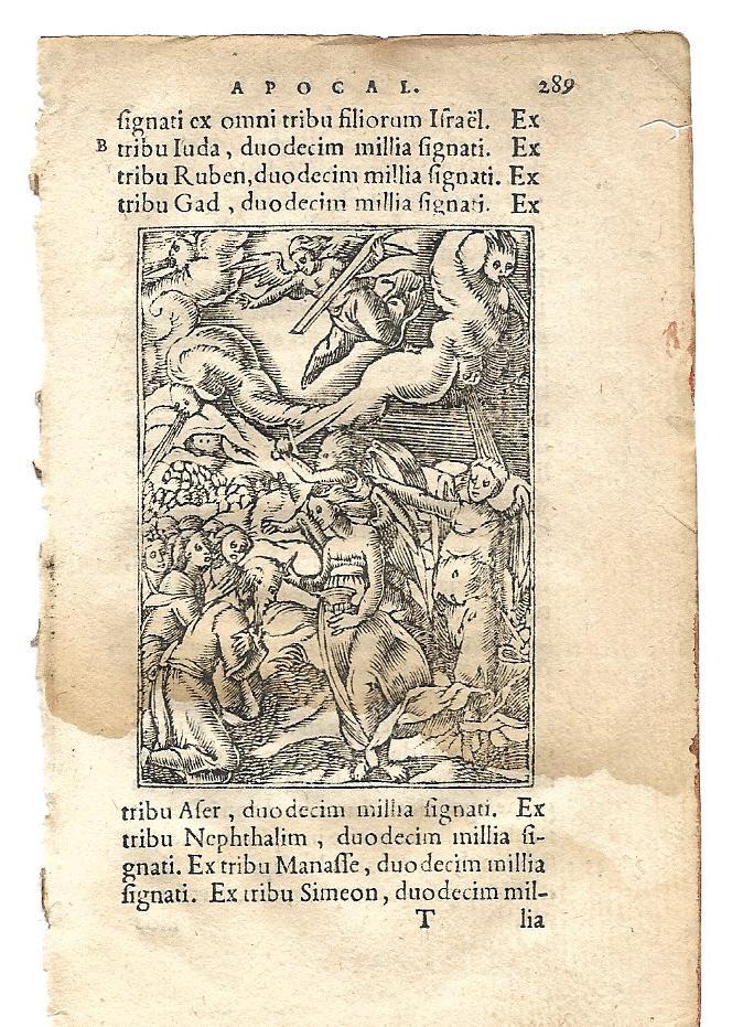 1 leaf 1558 latin vulgate bible illustration in the book of revelation