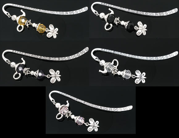 10 mixed charm bookmarks w/pot butterfly dangle 85mm