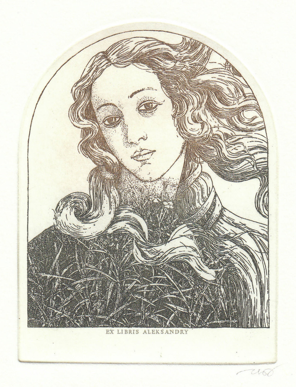 Botticelli venus exlibris zbigniew janeczek / aleksandry radierung etching c3