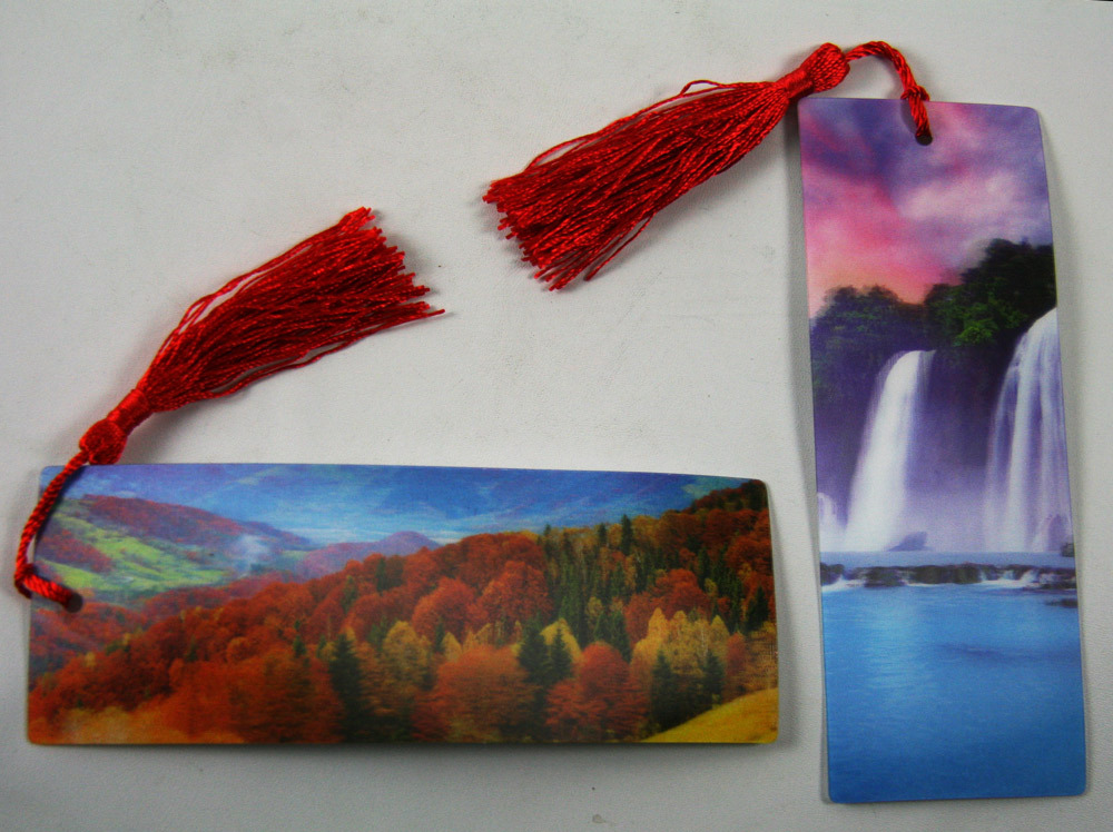 New listing
		2 bookmarks - 3d lenticular -landscapes - waterfall & autumn trees w/ red tassle
