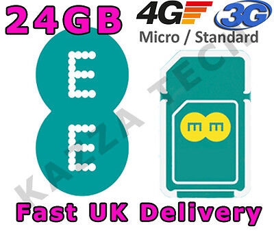 EE 4G PAYG 24GB 12 MONTHS INTERNET SIM CARD DATA PRE-LOADED 3G TABLET MIFI 12GB