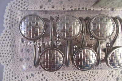 Curtains Ideas brushed nickel shower curtain hooks : Weave Shabby Elegant Chic Satin Brushed Nickel Shower Curtain ...