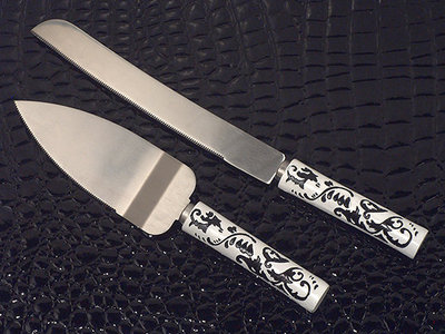 Stylish Damask Collection Cake Server And Knife ...