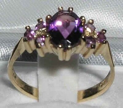 Pre-owned Gems Of America 10k Yellow Gold Natural Amethyst Womens Classic Ring - Sizes 4 To 12 In Purple