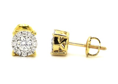 Pre-owned Jewelry Unlimited Mens Ladies 14k Yellow Gold Round Cut 7mm Solitaire Diamond Stud Earrings .75ct In G-h
