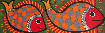 Fish in water Portrait Madubani Folk Artwork Painting Online art Gallery USA