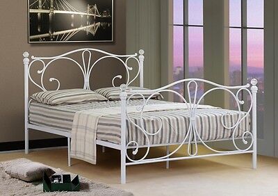 4ft, 4ft6 Double & 5ft King Black or White Metal Bed Frame With Crystal Finials
