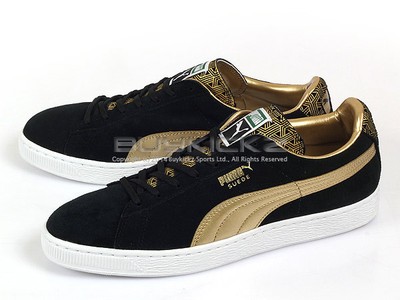 puma suede black white gold