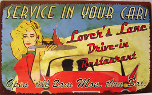 Lovers Tin Restaurant Vintage Drive  Automotive sign In rustic Diner  in  Rustic history drive Lane