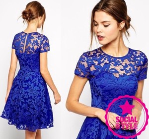 about Womens Ladies Skater Lace Royal Blue Wedding Guest Party Summer ...