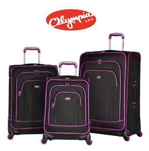 NEW OLYMPIA 3-PC LUGGAGE SET EVANSVILLE EXPANDABLE BERRY-COLORED PLUM - SUITCASE - 3-PC LUXE LUGGAGE SET 78573369