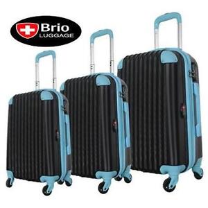 NEW BRIO 3PC SPINNER LUGGAGE SET NAVY AND BLUE SUITCASE TRAVEL GEAR BAG