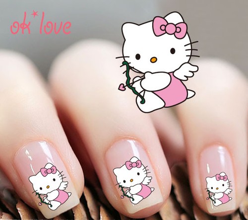 20-Cartoon-Nail-Art-Water-Transfers-Stickers-Decals-58-kitty-cat