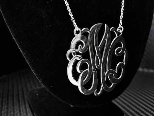 14K White Gold Custom Design Personalized Monogram Necklace Pendant Chain 40mm | eBay