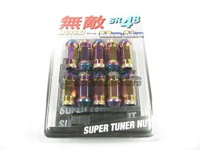 Muteki SR48 Extended Open Ended Wheel Tuner Lug Nuts Chrome Neon 12x1.25mm NEW