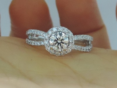 1 CARAT ROUND BRILLIANT CUT HALO DIAMOND ENGAGEMENT RING 14K WHITE GOLD