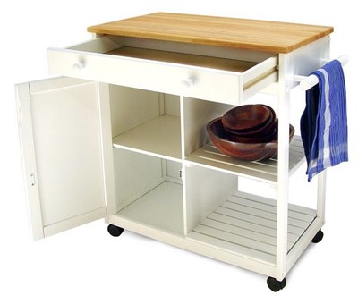 Kitchen Island Cart White Rolling Cutting Board ...