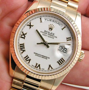 Details about MENS 18K YELLOW GOLD ROLEX PRESIDENT WHITE ROMAN 118238 ...