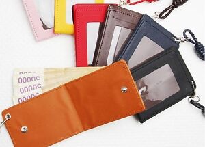 ID Card Holder Lanyard Wallet Necklace Strap Bills Holder Synthetic Leather Gift | eBay