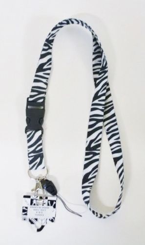 Black-and-White-Zebra-Print-Lanyard-Keychain-ID-Holder-lanyard-New-With-Tags