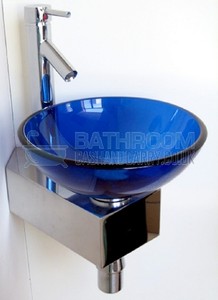 Bathroom Sink Glass Basin Compact Corner Blue Round 310mm Bowl eBay