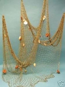  Decorative Fishing Net w/ Shells &amp; Floats ~ 5 ft x10 ft ~ Fish Netting