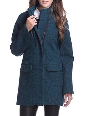 Pre-owned Jones New York Jones York Teal Wool Tweed Stand Collar Zip Front Walker Coat/jacket - $275 In Blue