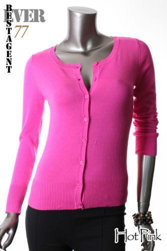 Womens Hot Pink Cardigan Sweater - Gray Cardigan Sweater