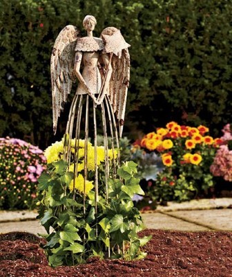 Antiqued Garden Angel Metal Cherub Statue Outdoor ...