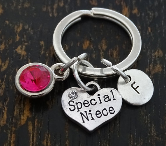 PERSONALIZED Special Niece Keychain - choose your Initial and Birthstone