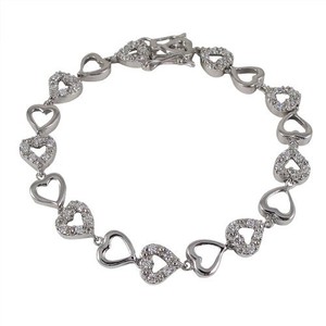 Sterling-Silver-White-CZs-Open-Hearts-Girls-Teens-Women-Link-Bracelet ...