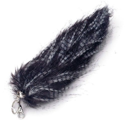 SOLID-BLACK-FAUX-FUR-FOX-TAIL-FOXTAIL-KEYCHAIN-12-CLIP-BRAND-NEW