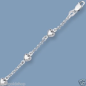 3D-Puffed-Heart-Link-Anklet-Ankle-Bracelet-w-Rolo-Chain-REAL-14K-White ...