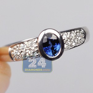 18K-White-Gold-0-66-ct-SI1-G-Diamond-Blue-Sapphire-Womens-Ring-SALE