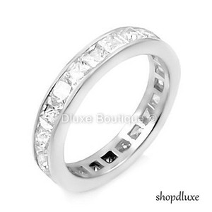 ... PRINCESS-CUT-CZ-STERLING-SILVER-ETERNITY-WEDDING-FASHION-RING-SIZE-4