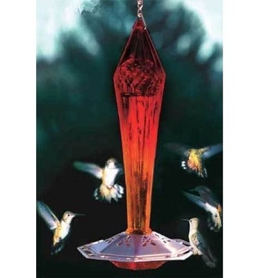 RUBY RED Faceted Blown Glass HUMMINGBIRD Feeder ...