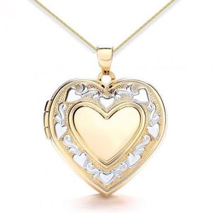 ... about 9ct Yellow Gold  White Gold Heart Edge Detail Heart Locket