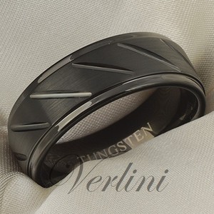 ... Ring-Black-Men-Wedding-Band-Engagement-Bridal-Jewelry-Brushed-Size-6