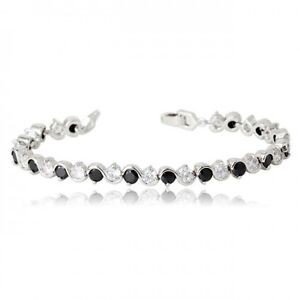 ... -18K-WHITE-GOLD-PLATED-BLACK-AND-CLEAR-CUBIC-ZIRCONIA-TENNIS-BRACELET