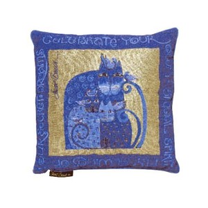 Laurel Burch Indigo Blue Gold Feline Cat Decorative Tapestry Throw Pillow eBay