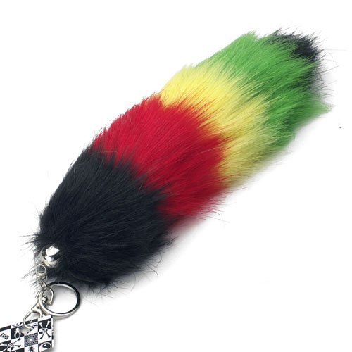 RAINBOW-STRIPES-GAY-PRIDE-FAUX-FOX-TAIL-FOXTAIL-KEYCHAIN-12-CLIP-RACOON-FOXTAIL