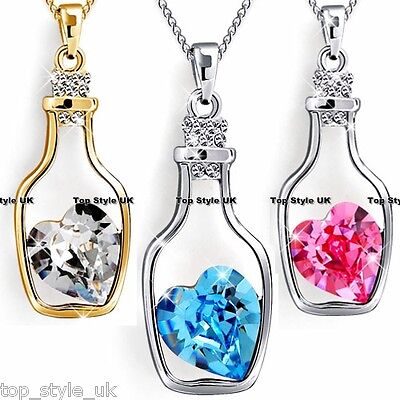 Crystal Heart Inside Bottle Unique Necklace Cute Xmas Gift Best Friend Message (Unique Best Friend Necklace)